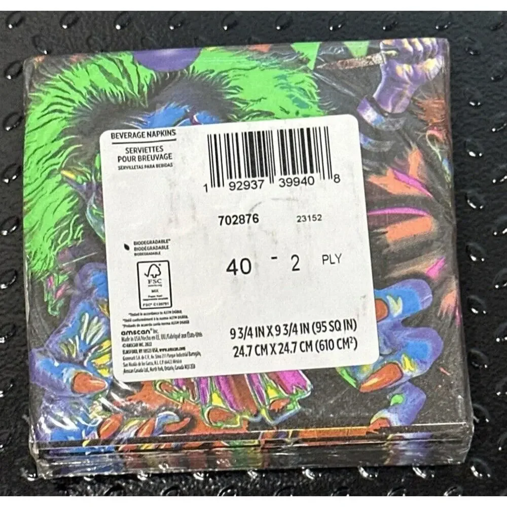 200 Count Creepy Carnival Clown Blacklight Reactive Halloween Beverage Napkins